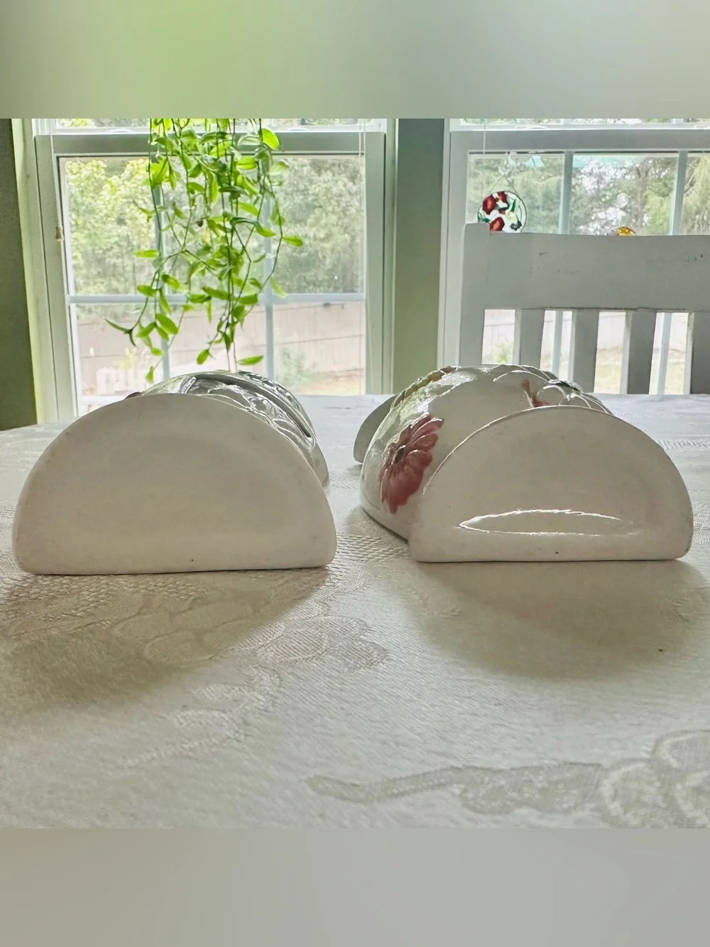 Retro MCM Hand-Painted Raised Daisy Floral Wall Planters - Set of 2